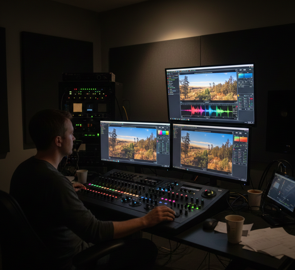 Colorist working on professional color grading