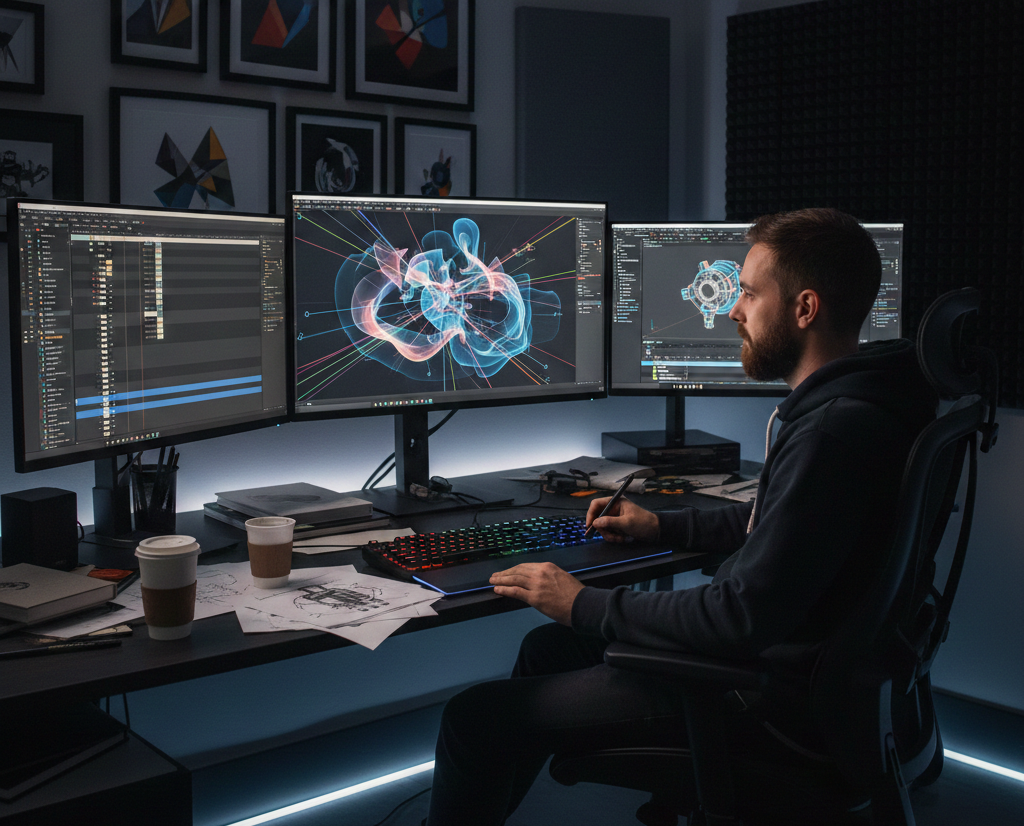 Motion graphics designer creating animated elements